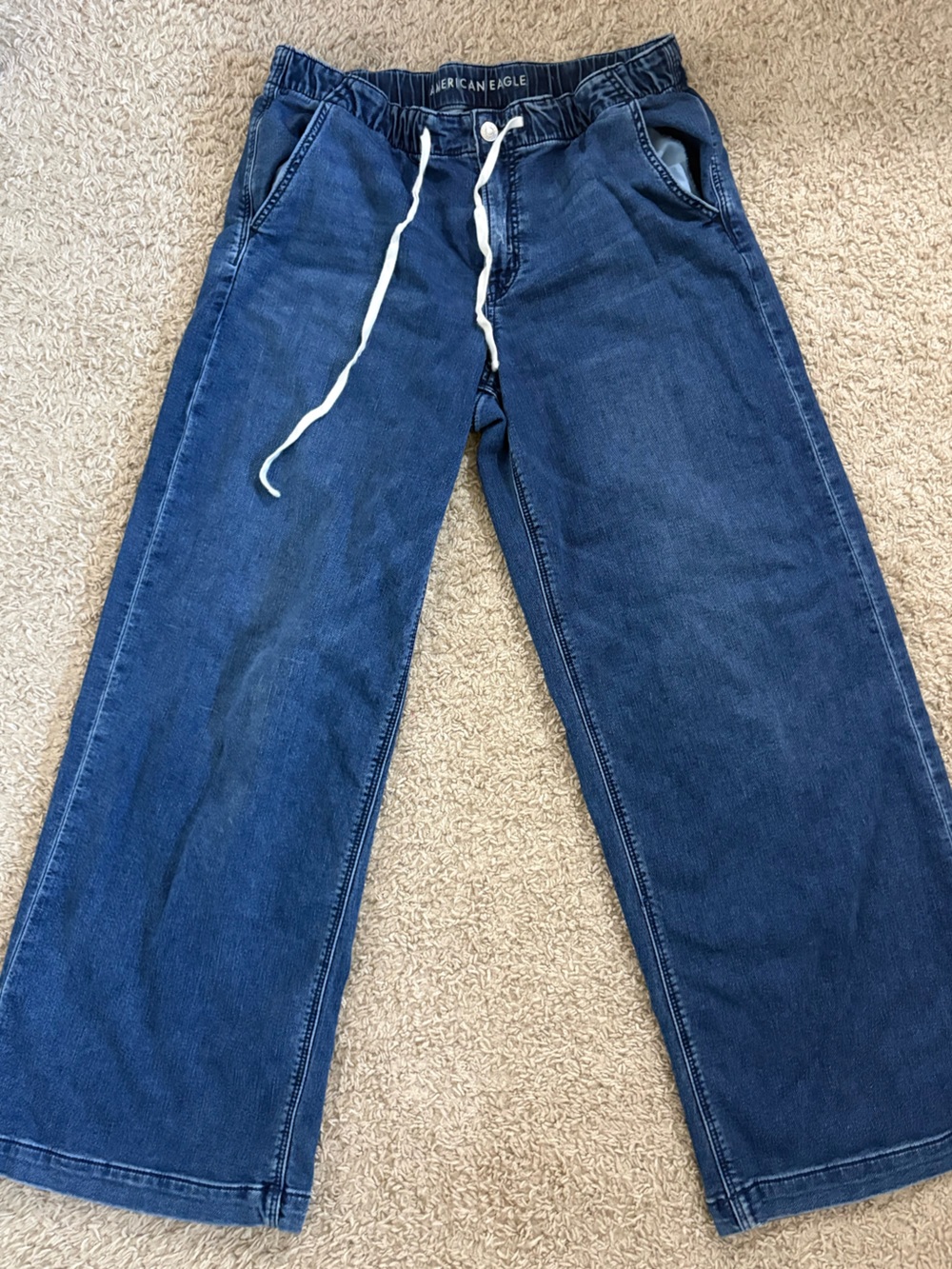 American Eagle Outfitters Men’s Navy Blue Straight-Leg Jeans with Drawstring